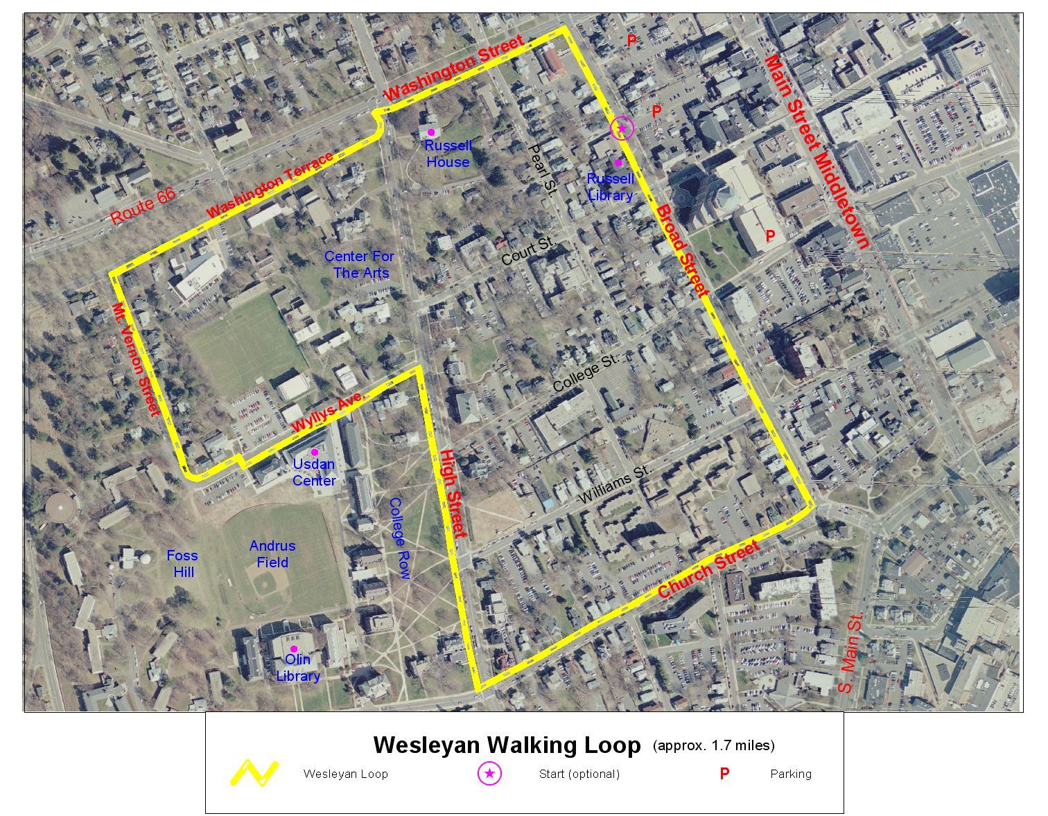 Wesleyan Walking Loop Aerial Photo Map