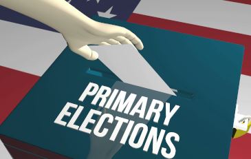 Voter's ballot being inserted in a collection box