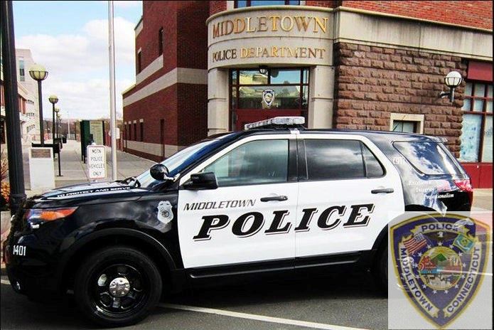 Middletown Police Department cruiser in front of the police department building