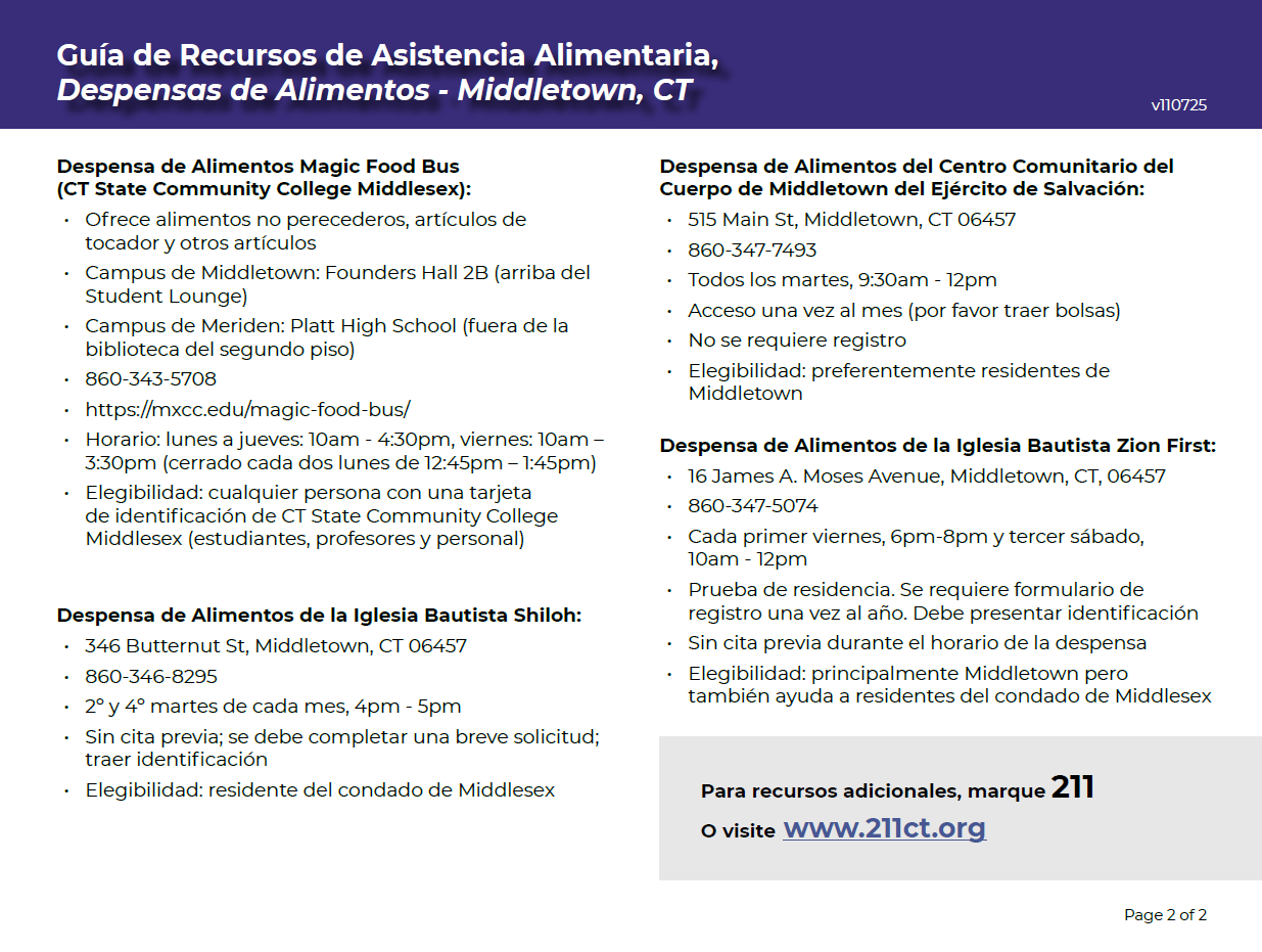 Middletown Food Pantry Resources Spanish Page 2