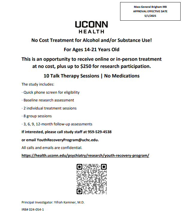 UConn Health Flyer for Substance Abuse Treatment