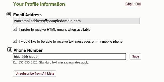 Screen Shot of Notify Me Phone Number
