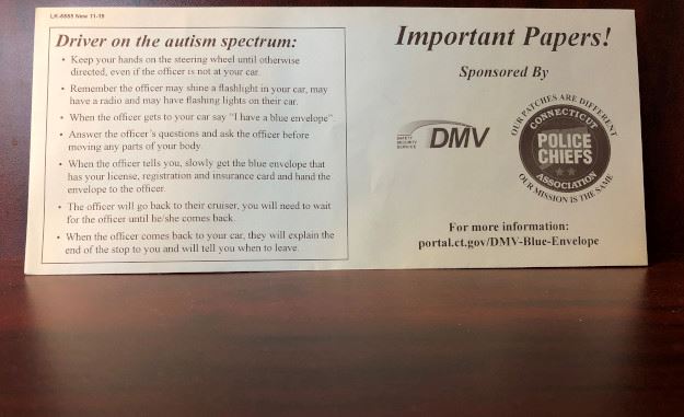 Sample Blue Envelope for drivers on the autism spectrum