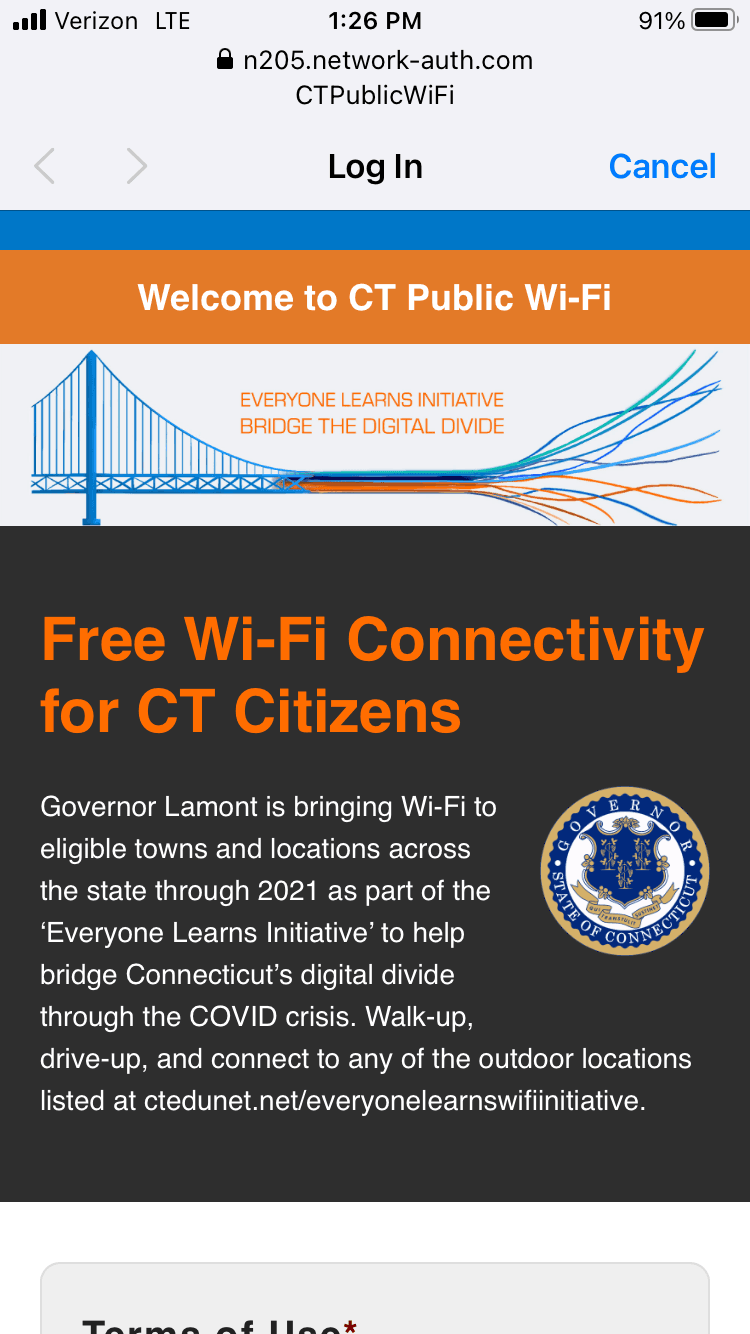 Screenshot of CEN's usage agreement