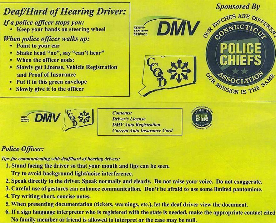 A sample Green Envelope for Deaf or Hard of Hearing Drivers