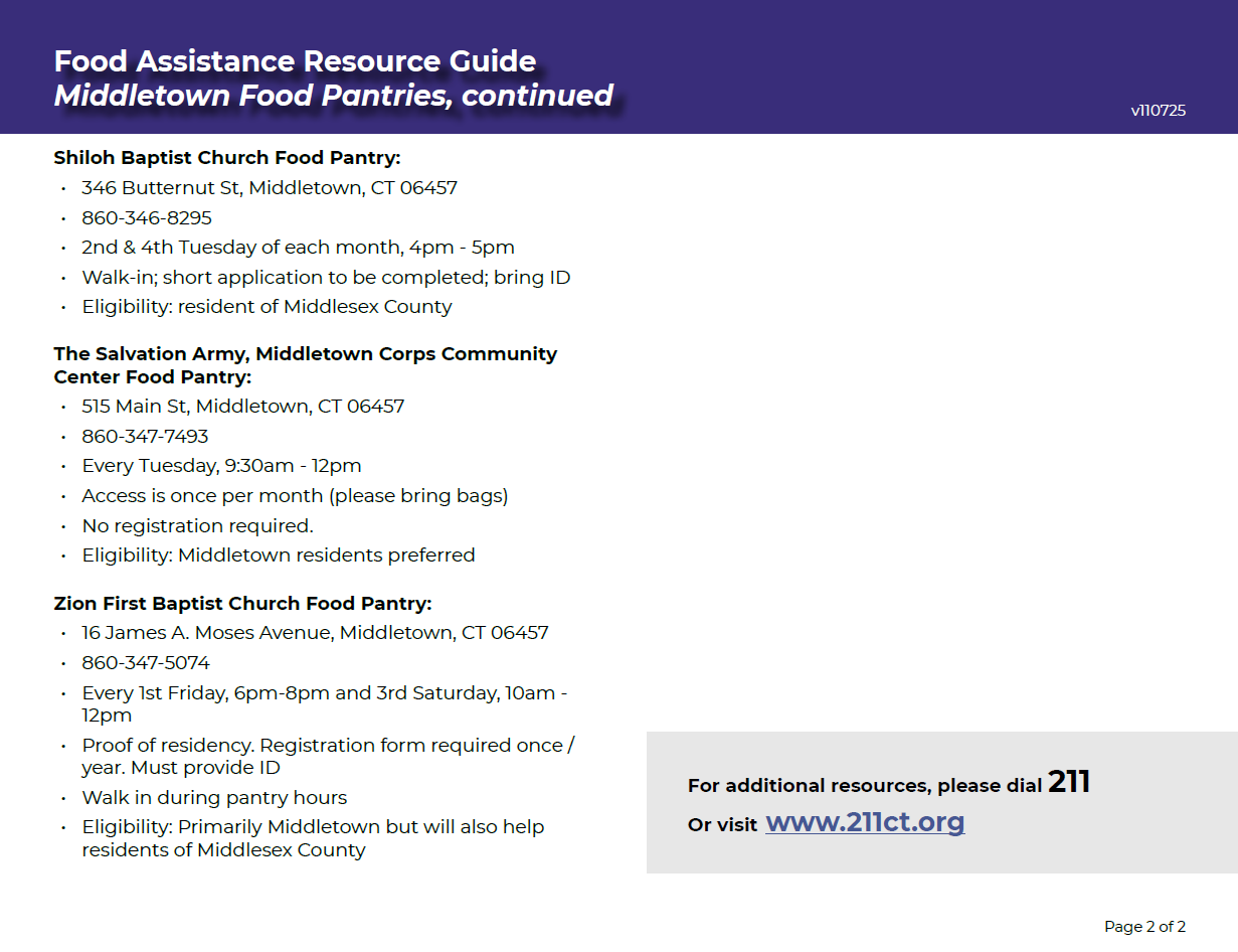 Middletown Food Pantry Resources Page 2